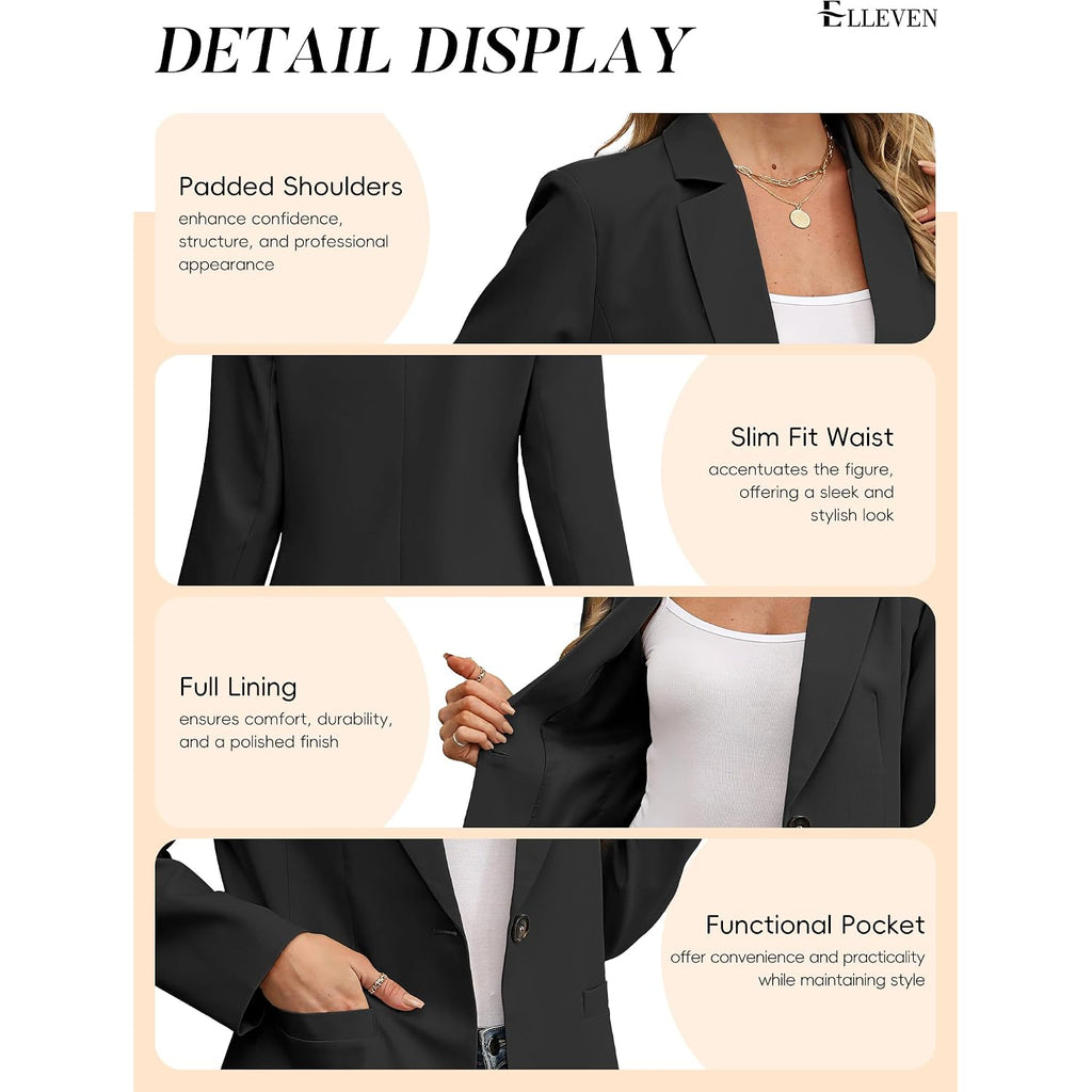Elleven Women'S Blazer Business Casual Lightweight Suit - Long Sleeve Slim Fit Work Office Jacket With Pockets