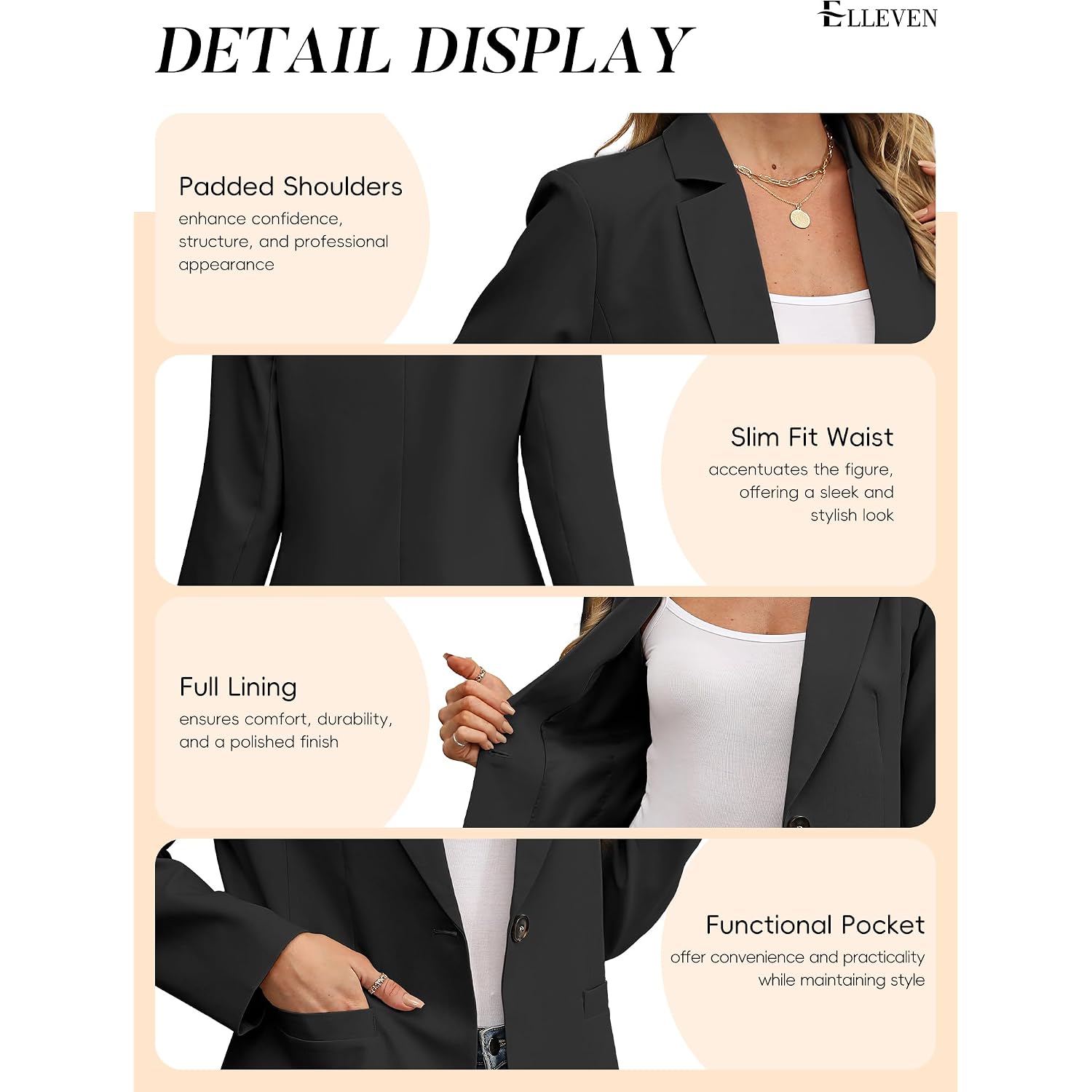 Elleven Women'S Blazer Business Casual Lightweight Suit - Long Sleeve Slim Fit Work Office Jacket With Pockets