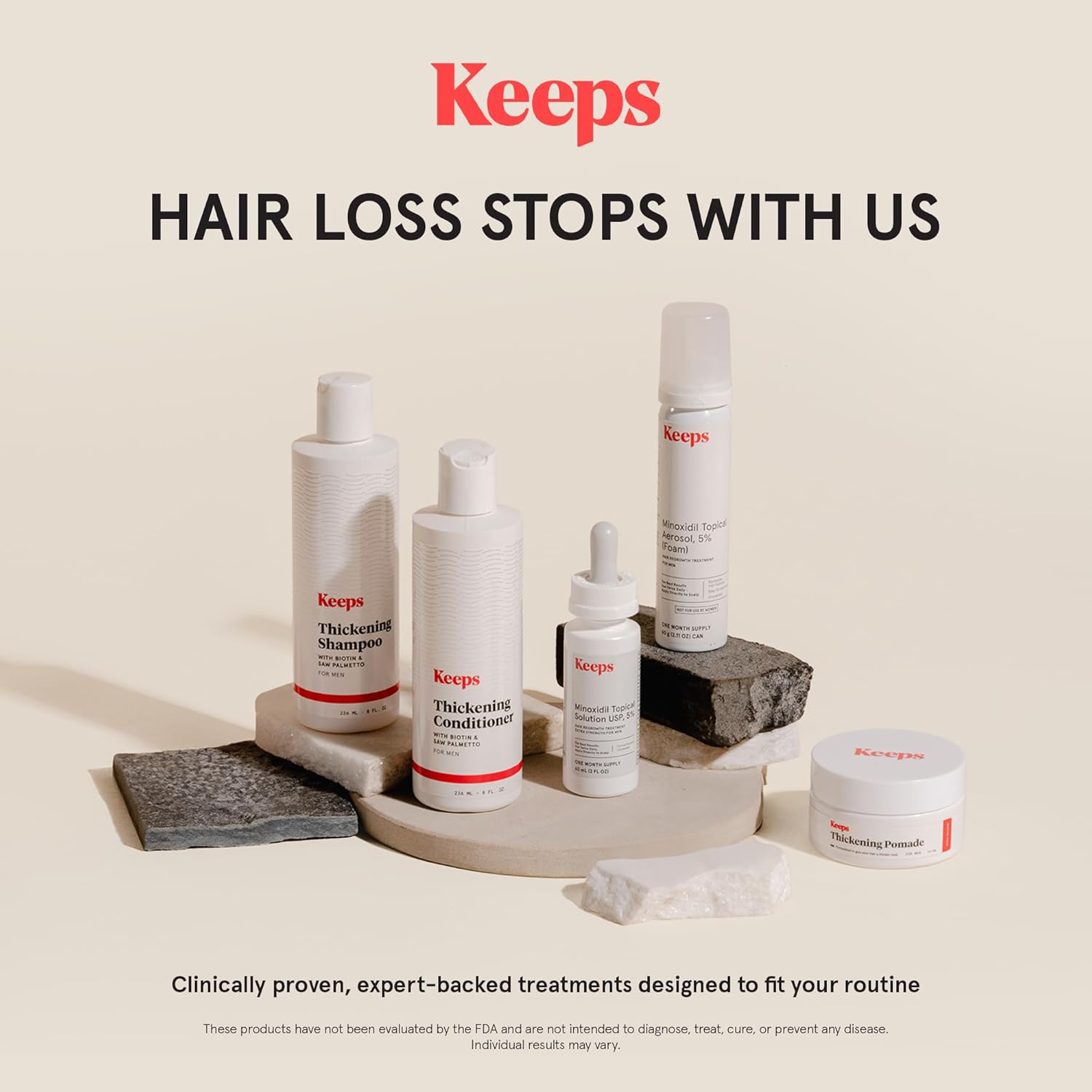 Keeps Minoxidil Solution 5% for Men - Extra Strength Topical Hair Regrowth Treatment - Non-Greasy Scalp Solution - Clinically Proven to Increase Hair Growth - 3 Month Supply (3 x 2 fl oz Bottles)