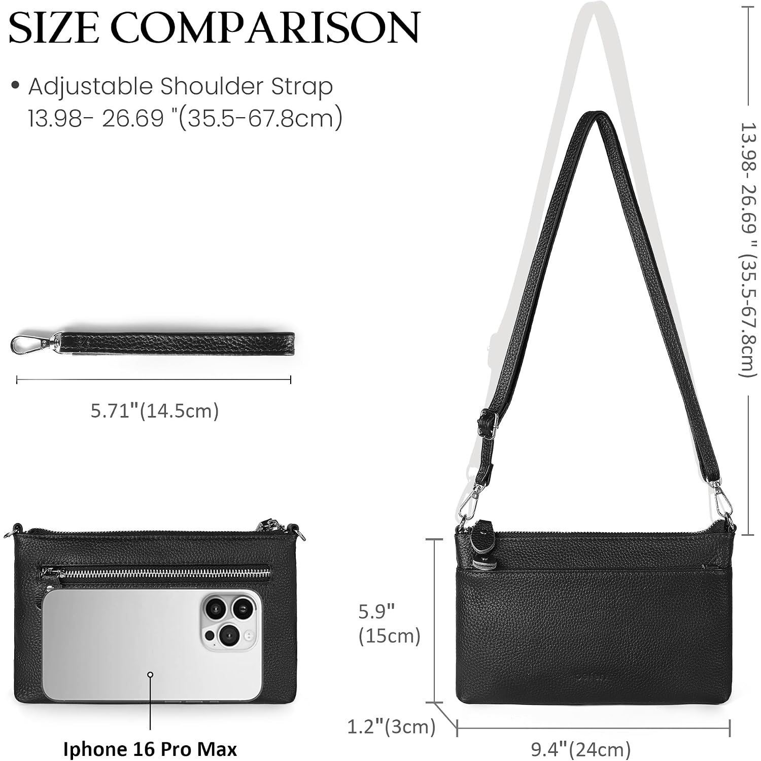 Befen Genuine Leather Wristlet Clutch Wallet Purses With Rfid Blocking, Small Crossbody Bags Shoulder Handbag For Women