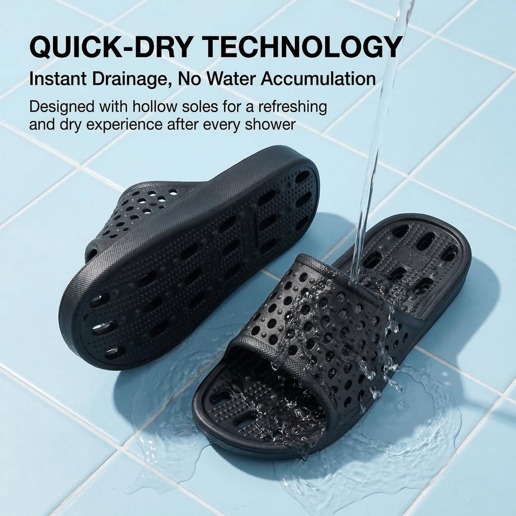 Clootess Shower Shoes Slide For Men And Women Holes Bath Slipper Bathroom Sandal Pool Gym College Dorm Non-Slip