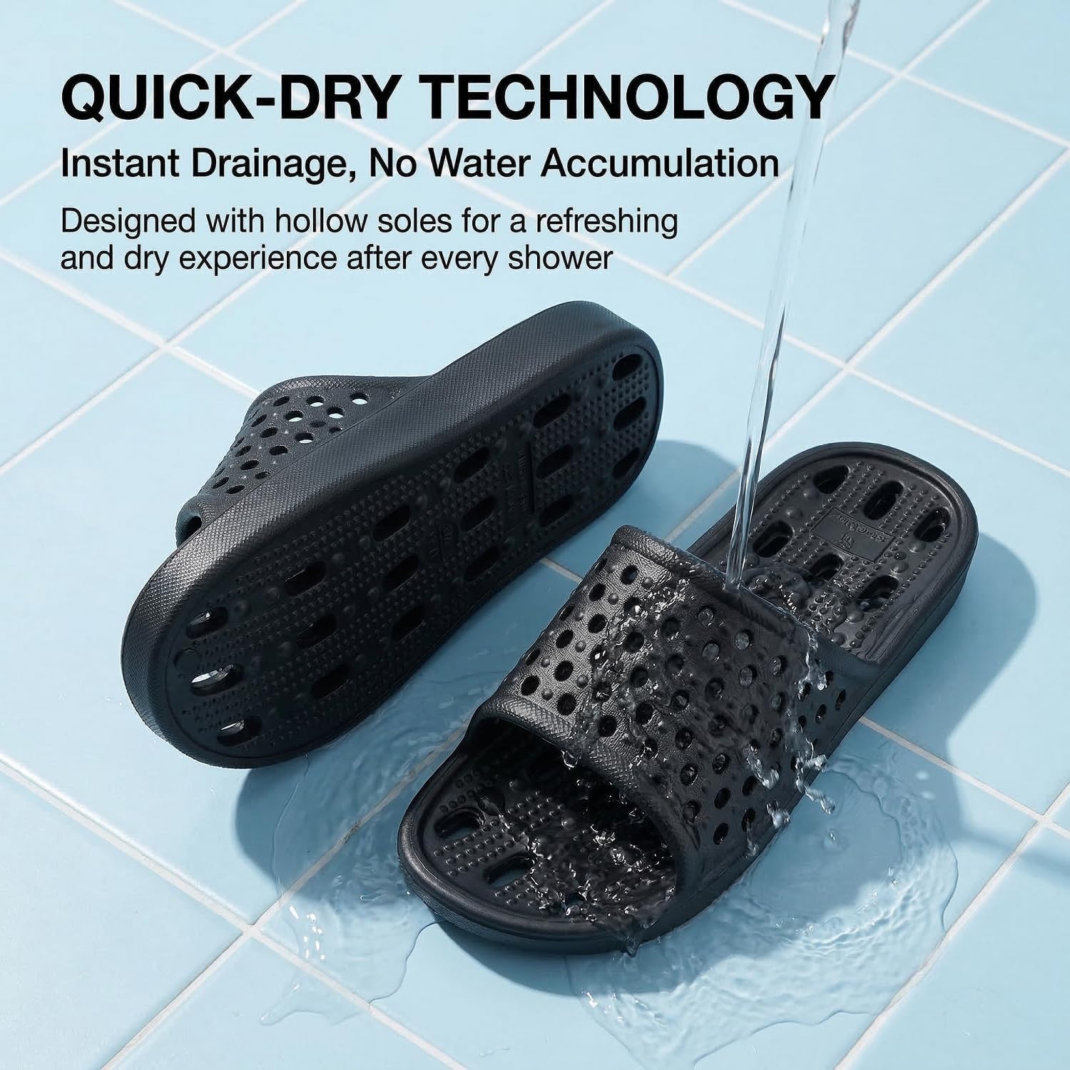 Clootess Shower Shoes Slide For Men And Women Holes Bath Slipper Bathroom Sandal Pool Gym College Dorm Non-Slip