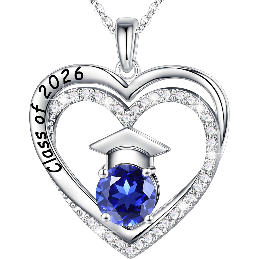Ursilver Graduation Gifts for Her 2026, S925 Sterling Silver Birthstone Necklace Engraved Class of 2026 Pendant Necklaces College Graduation Gifts for Her