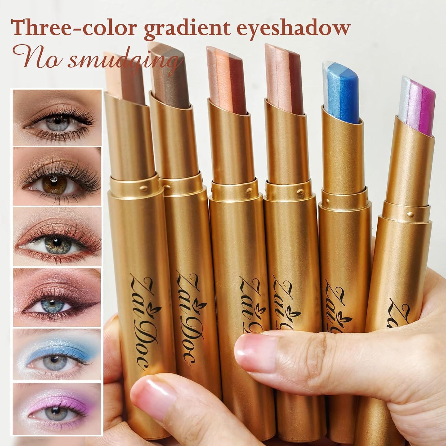 3 Color Eyeshadow Stick in Set of 6, Long Lasting & Waterproof Creamy Eye Shadow, with Vitamin E Makeup for Day & Night Look, 1.13 Oz