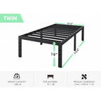 Twin Bed Frame - 18 In Sturdy Platform Bed Frame Twin Size, Heavy Duty Metal Bed Frame No Box Spring Needed, Quick & Easy Assembly, No Noise, Black