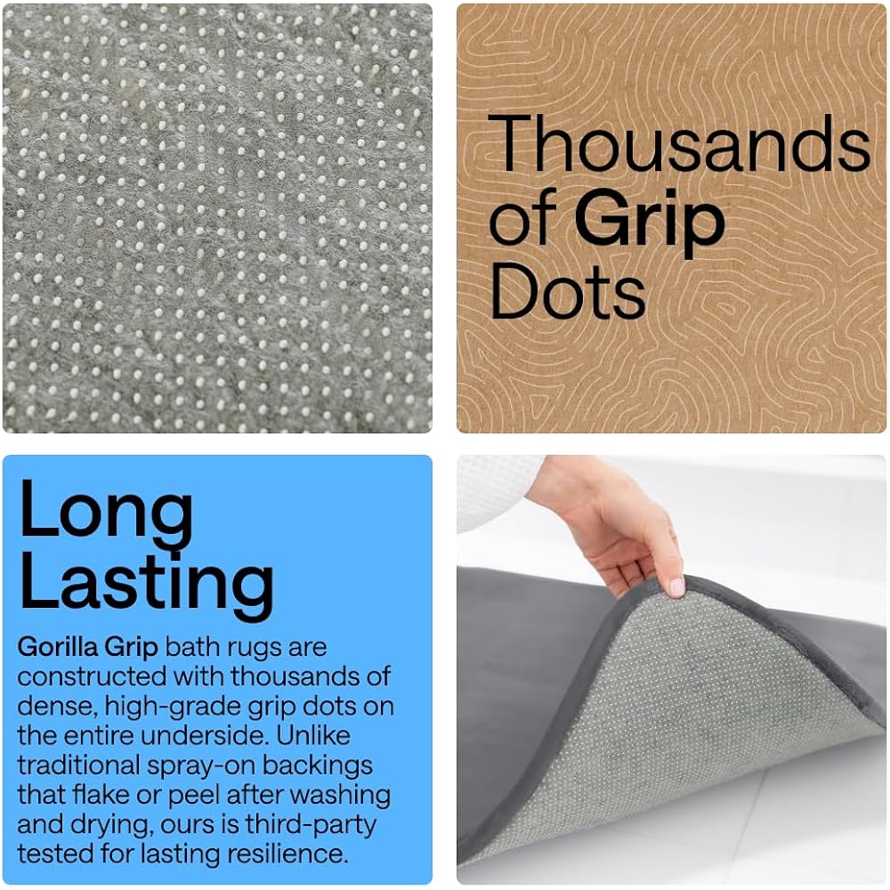 Gorilla Grip® Memory Foam Bath Rugs, Soft Absorbent Velvet Bathroom Mats, Durable Dots On Underside, Machine Washable Bathmat, Carpet Rug Room Decor For Shower Floor, 24X17 Mat, Graphite Gray
