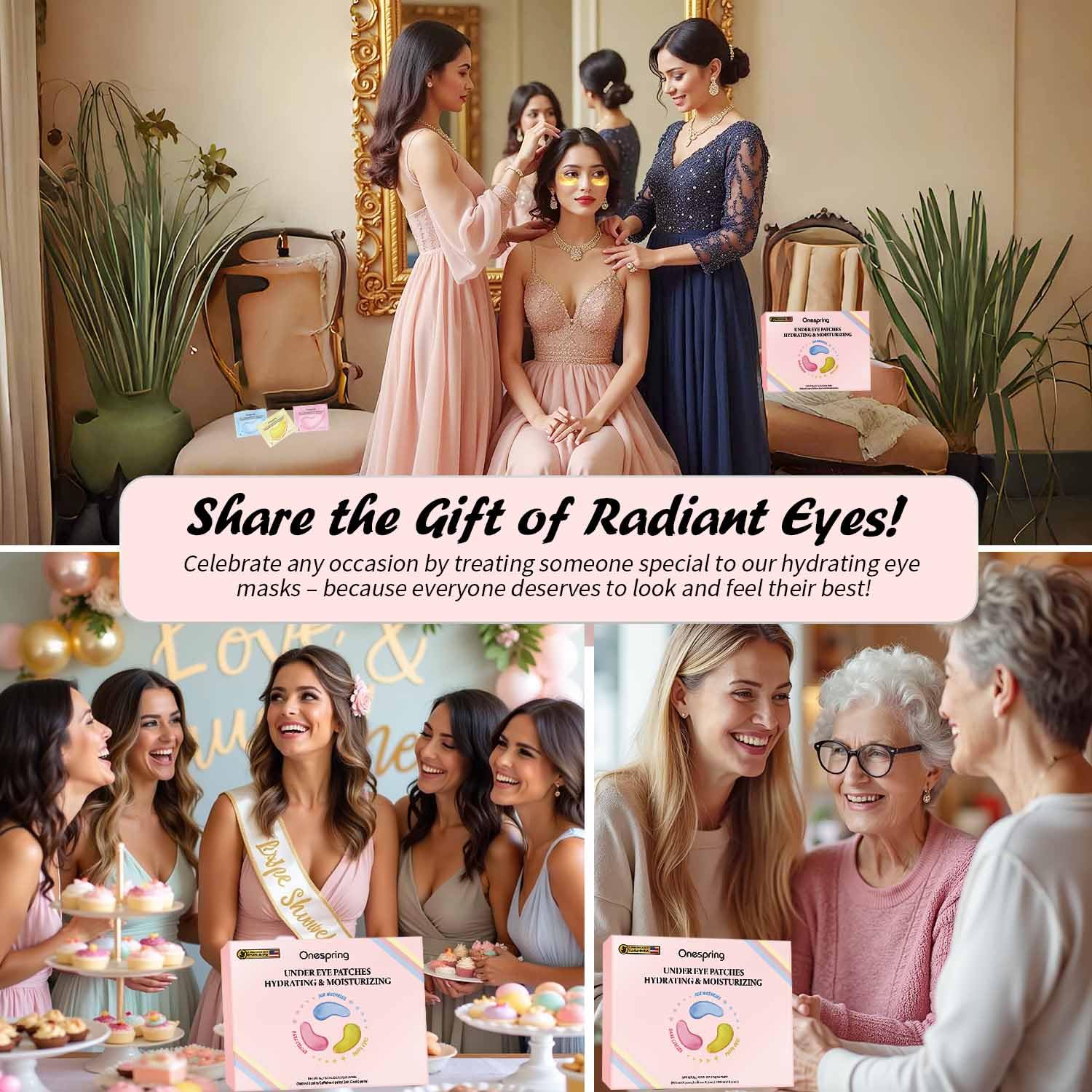 Onespring Eye Masks (24 Pairs) - Gift For Her - Caffeine, 24K Gold And Retinol Under Eye Patches For Puffy Eyes, Dark Circles & Fine Lines, Bachelorette Party Favors, Bridesmaid Gift