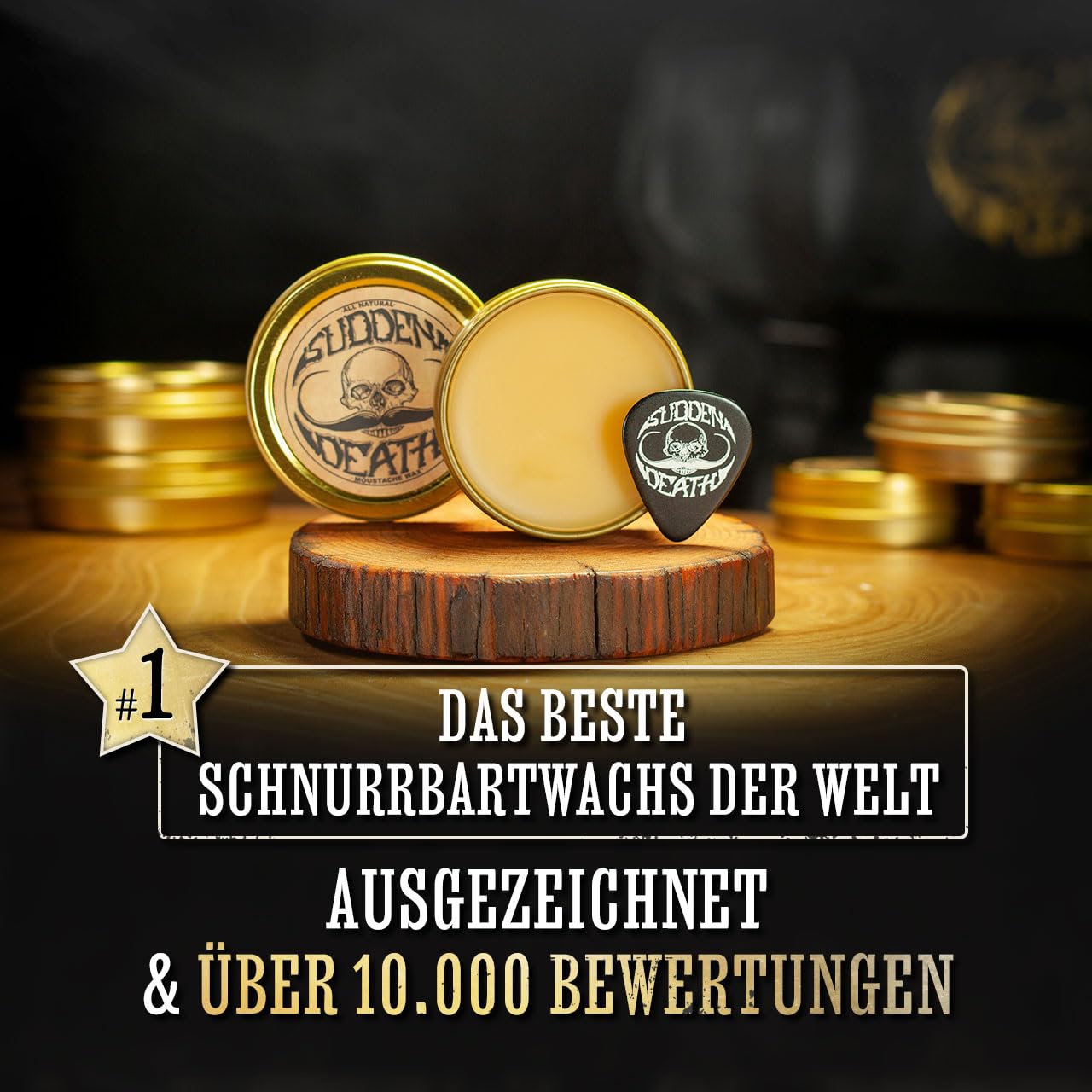 Mustache Wax Strong Hold Grooming For Men | Sudden Death Moustache & Beard Wax 1oz Tin | Perfect For Handlebar Mustaches By Death Grip | No Heat Source Required