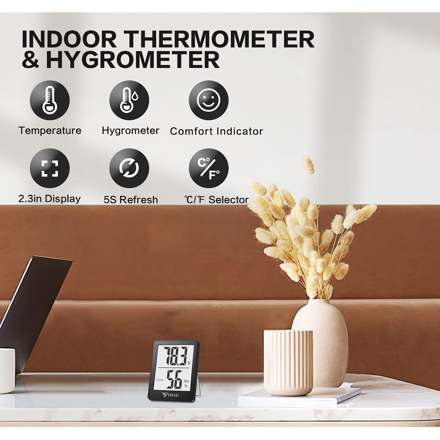 Doqaus Digital Hygrometer Indoor Thermometer Humidity Meter Room Thermometer With 5S Fast Refresh Accurate Temperature Humidity Monitor For Home, Bedroom, Baby Room, Office, Greenhouse, Cellar (Black)