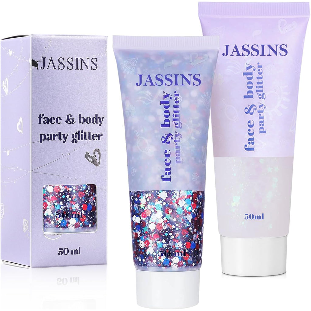 2PCS Body Glitter, 100ml Patriotic Pride Face Glitter Gel, 4th of July Outfits for Women Girls Kids, Glitter Makeup Tween Gifts, Festival Rave Accessories, Chunky Sequins Glitter