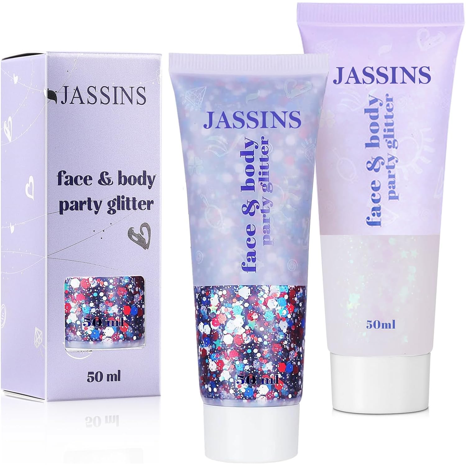 2PCS Body Glitter, 100ml Patriotic Pride Face Glitter Gel, 4th of July Outfits for Women Girls Kids, Glitter Makeup Tween Gifts, Festival Rave Accessories, Chunky Sequins Glitter