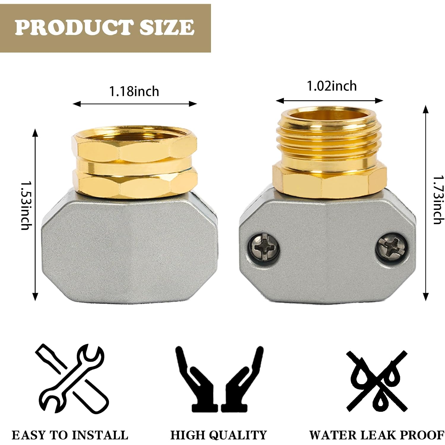 Hourleey Garden Hose Repair Kit, 2 Sets Aluminum Alloy Garden Hose End Mender, Male And Female Water Hose Repair Fittings, Fit 5/8" And 3/4" Connector, With 4 Extra Hose Washers