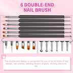 SAVILAND Nail Art Brushes Set - 6pcs Double-End Nail Art Tools Professional Nail Art Kit Dotting Tools Line Pen Painting Brushes for Gel Polish Nail Design French Manicure
