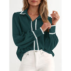Womens Long Sleeve Button Down Shirts 2026 Trendy V Neck Loose Fit Fall Tops Collared Dressy Casual Blouses