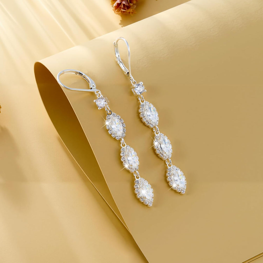 ALEXCRAFT 925 Sterling Silver Dangle Leverback Earrings for Women Trendy 14K Goldplated Hypoallergenic Lightweight Statement Long Cubic Zirconia Teardrop Dangling Earrings Brides Engagement Wedding