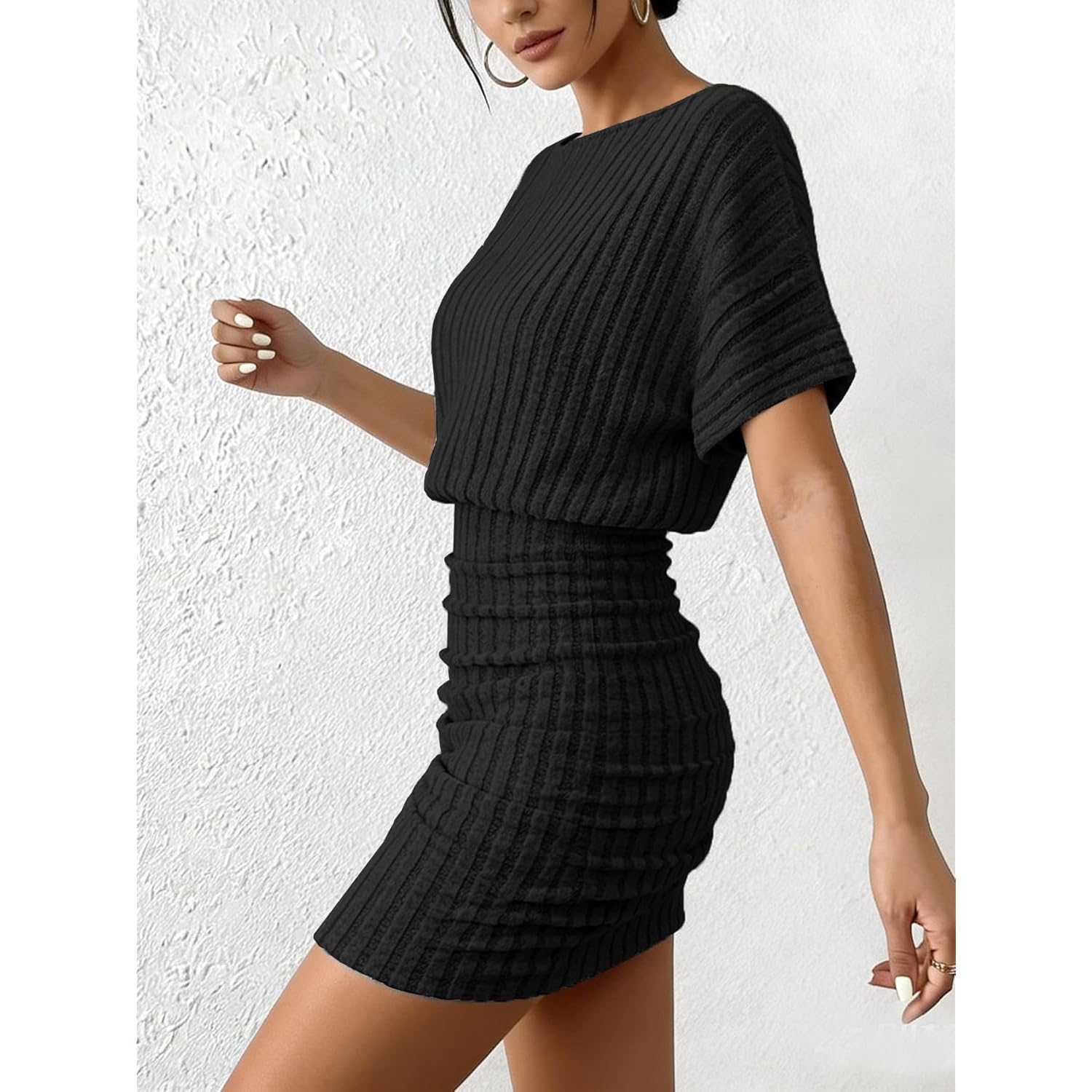Women Summer Casual Dress 2026 Short Sleeve Sexy Ribbed Knit Party Club Mini Dress
