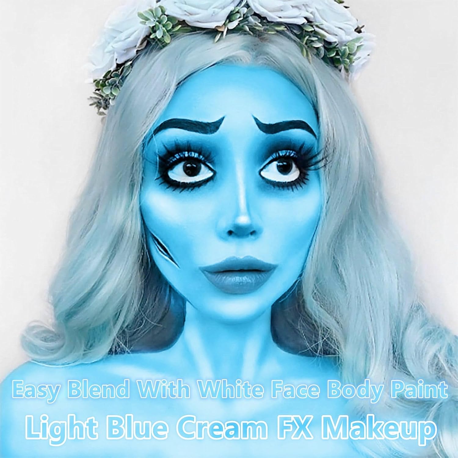Go Ho Light Blue Face Body Paint Washable(2.37oz/pc),Water Based Cream Pale Blue Face Paint,Body Paint for Halloween Costumes Festivals Cosplay SFX Ghost Bride Sally Makeup