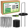 Jelner Garden Stakes,6 Inch 11 Gauge 50Pcs Galvanized Landscape Staples + 50Pcs Gaskets + 1Pick Hook,Tent Stakes Landscaping Fabric Sod Pins For Weed Fabric Barrier,Groud Cover,Fence