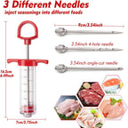 Meat Injector, 1-Oz Plastic Bbq Marinade Injector Kit, Turkey Injector Syringe (3 Stainless Steel Meat Needles +3 Replacement O Rings + 1 Cleaning Brush) For Turkey Smoked Bbq Grill