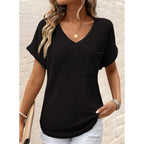 Womens Waffle Knit Tops 2026 Spring Summer V Neck Shirts Casual Trendy Women's Blouses Basic Tee