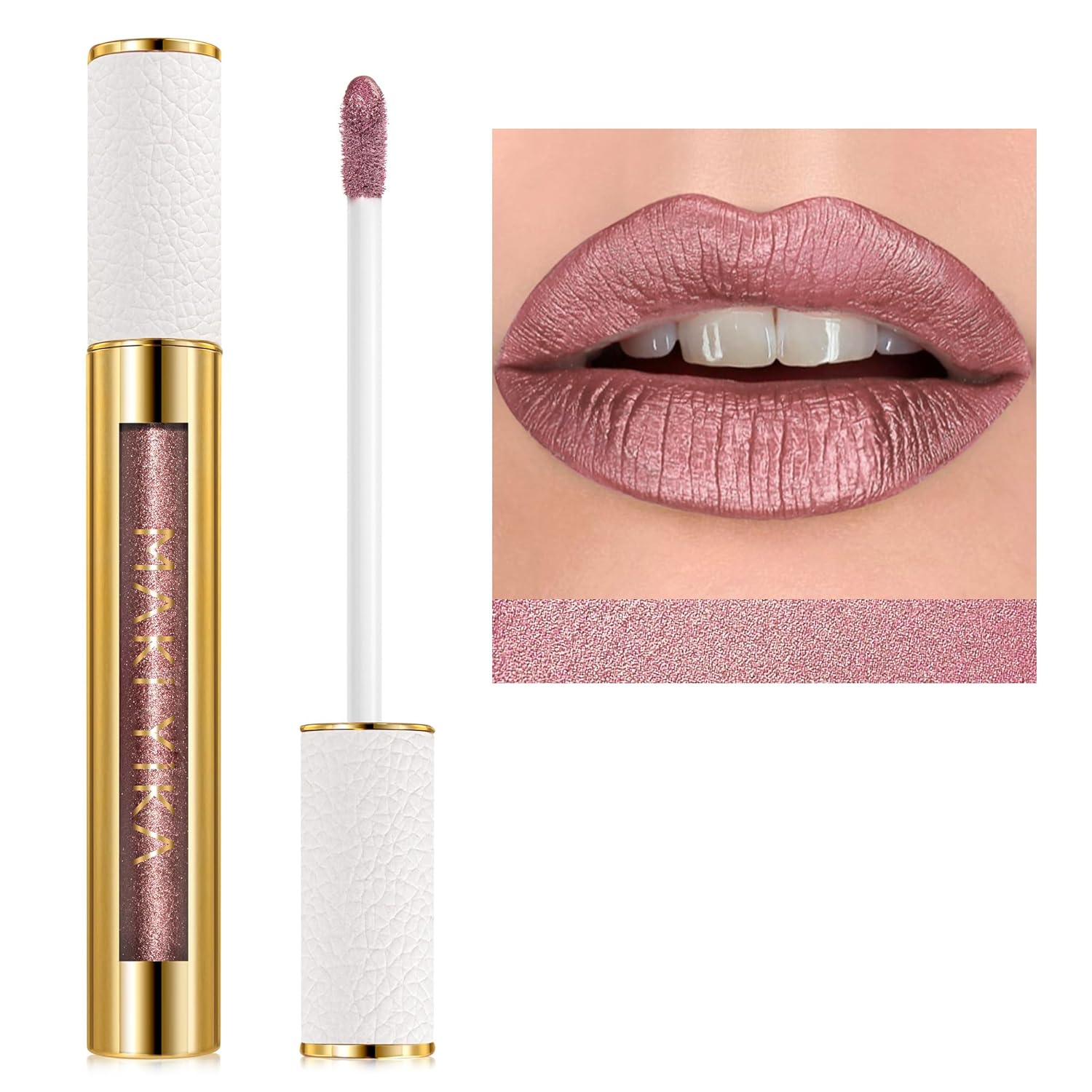 MAKI YIKA Metallic Pink Lipstick for Women Nude Lipsticks for Mother Long Lasting Shine Glitter Lipstick No Smudge No Transfer Liquid Lip Gloss (BR010 Sweet Sugar)