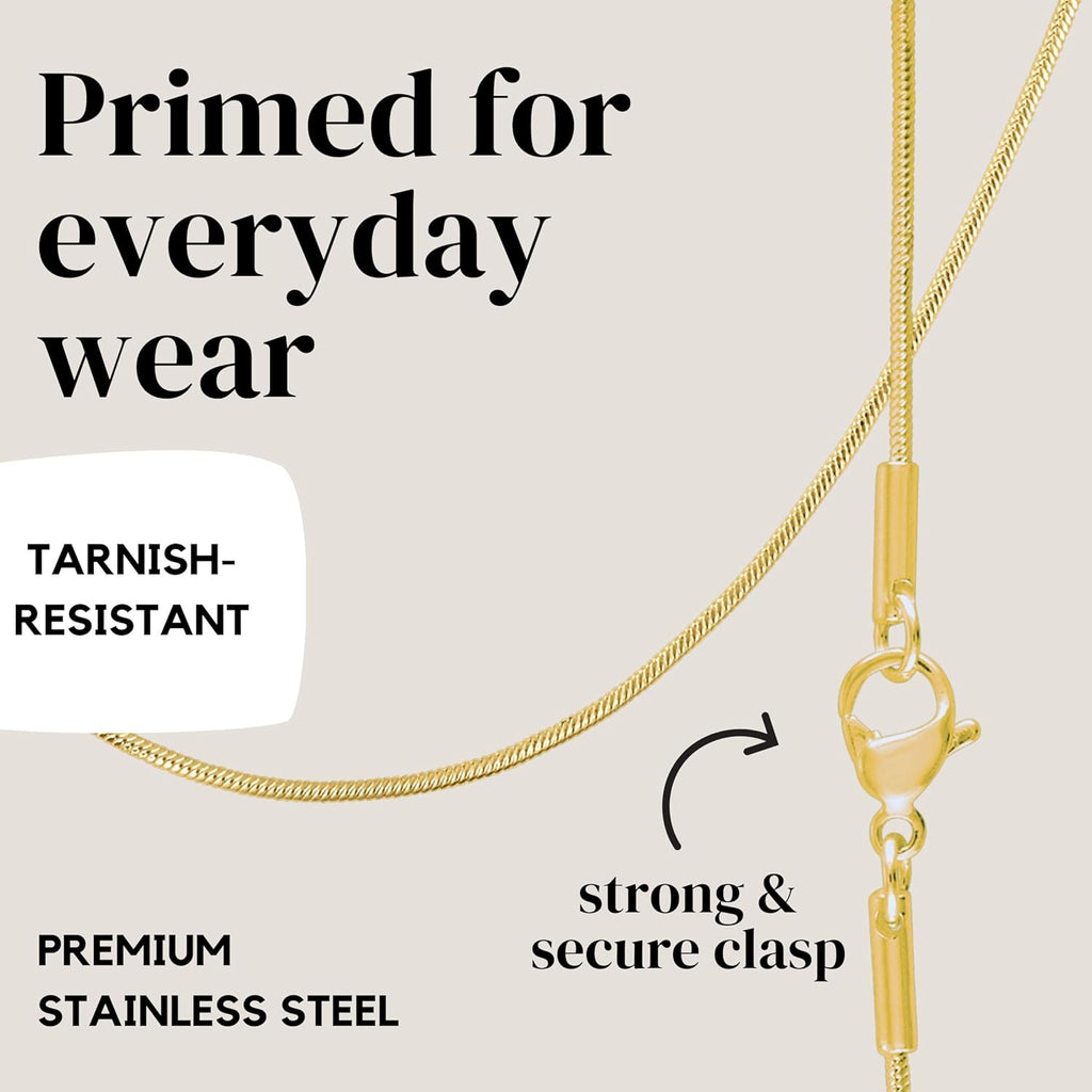KISPER 24k Gold Snake Chain Necklace – Thin, Dainty, Gold Plated Stainless Steel Jewelry for Women & Men with Lobster Clasp