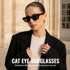 WOWSUN Narrow Small Vintage Polarized Cat Eye Sunglasses for Women Black