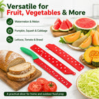 Watermelon Knife With Sleeve For Melon Cutting, Long Serrated Bread Lettuce Vegetable Knife, Kitchen Fruit Melon Tomato Cutter Slicer, With Cover For Home Summer Party Camping Outdoor (Red Green)