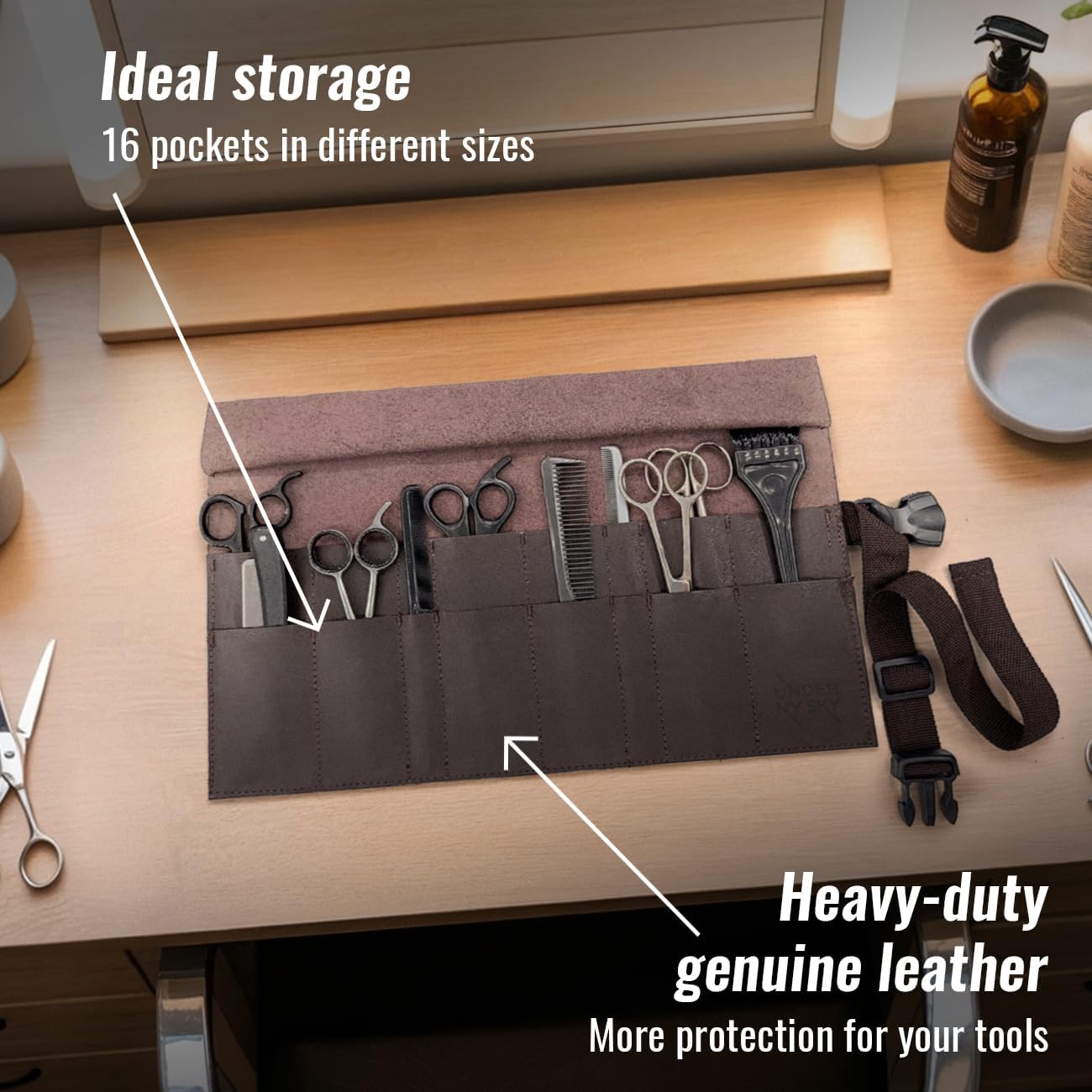 Under NY Sky Leather Apron and Tool Holder - Professional Products for Hair Stylists, Barbers & Hairdressers