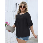 Micoson Womens Plus Size Tops 3/4 Ruffle Sleeve Shirts Crewneck Pleated Blouses Dressy Casual Fashion Tunic Top (1X-5X)