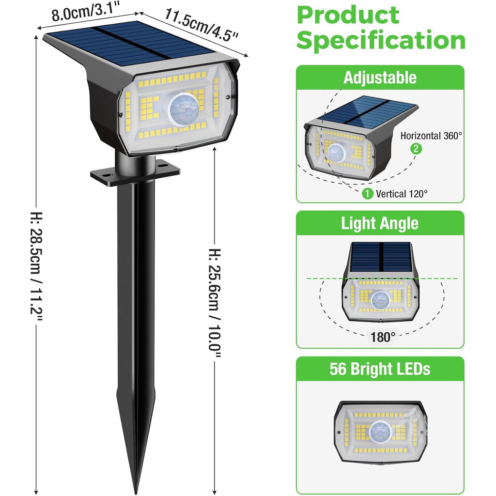 Nipify Solar Lights Outdoor Waterproof, Motion Sensor Spot Lights- 4 Pack/56 Led/3 Modes Solar Powered Spotlights 2-In-1 Auto On/Off Landscape Lighting For Outside Yard Wall Garden, Cool White