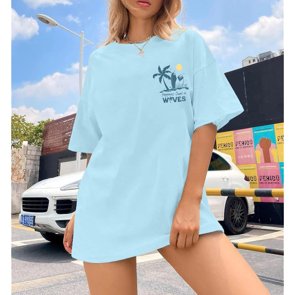 Graphic Tees Women Oversized T-Shirts: Summer Hawaiian Beach Tops Shirts Hawaii Tropical Beachy Short Sleeve Outfit Blue