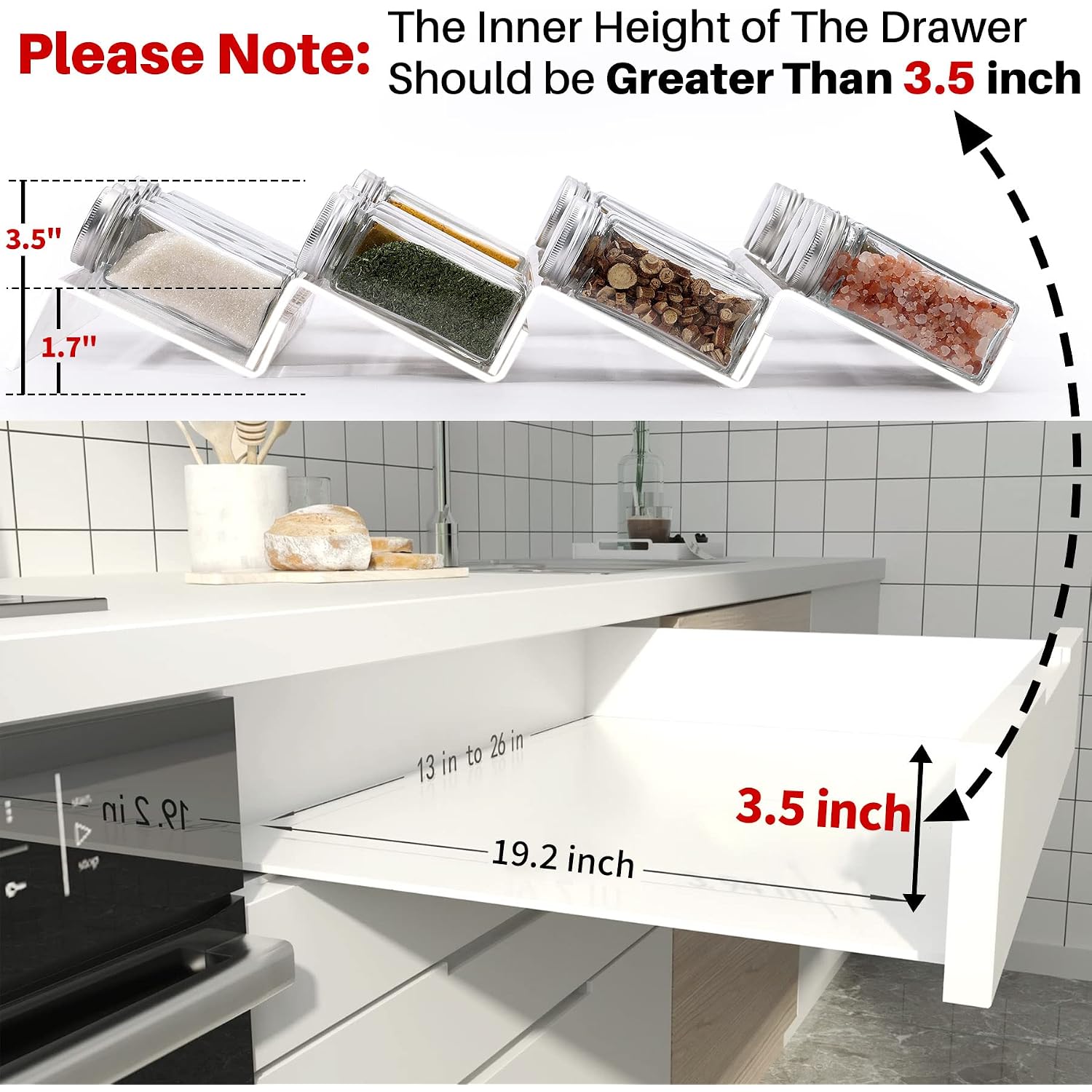 Miukaa Clear Acrylic Spice Drawer Organizer, 4 Tier- 2 Set Expandable From 13" To 26" Drawer Seasoning Organizer, Kitchen Spice Rack Tray For Drawer/Countertop (Jars Not Included)