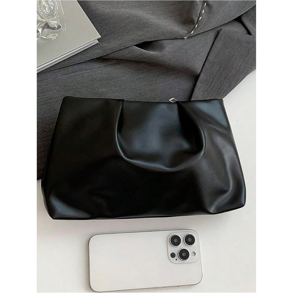 Oyoangle Women'S Pu Leather Clutch Purses Small Zipper Ruched Minimalist Handbag