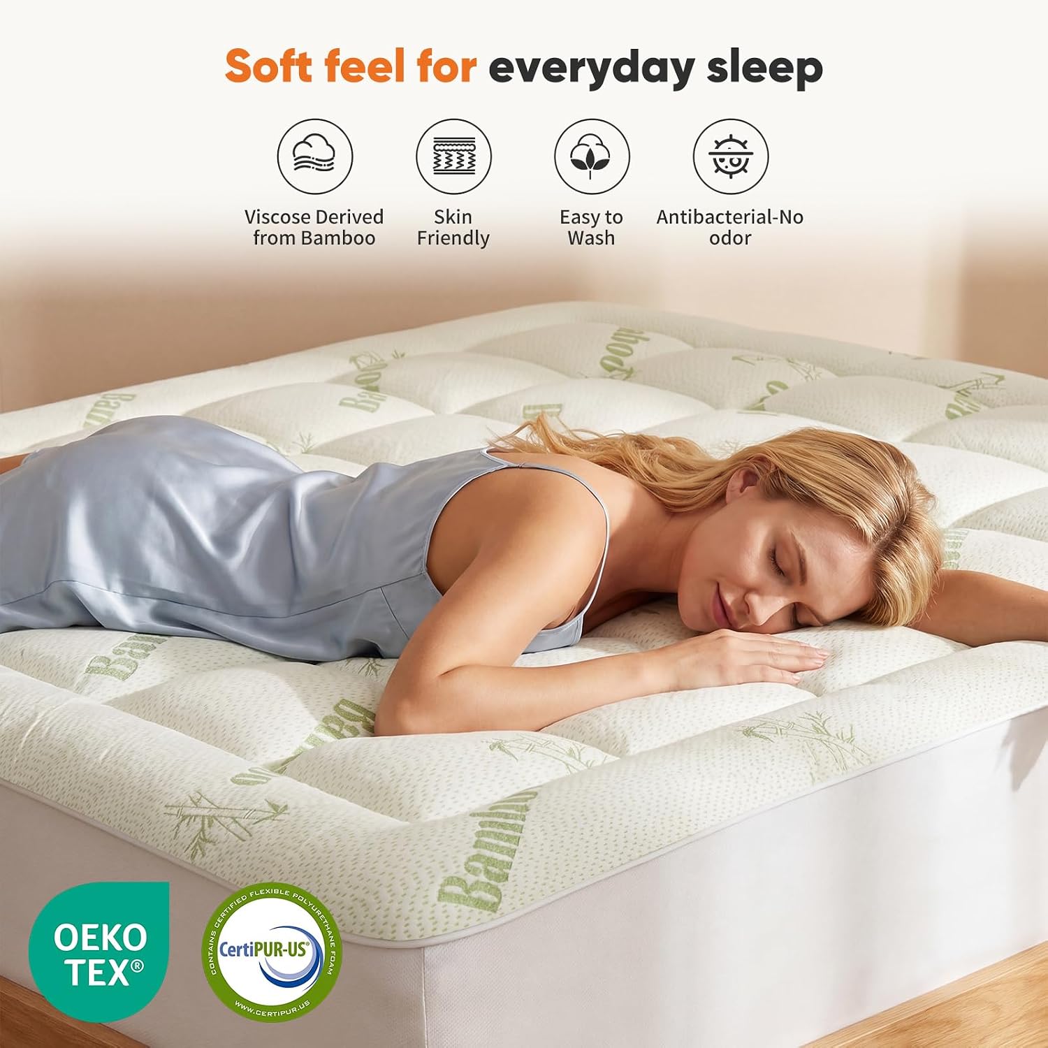 Sweetcrispy Ultra Soft Mattress Topper Twin Size - Viscose Made From Bamboo Pillow Top Mattress Pad For Breathable Cooling & Back Pain Relief, Deep Pocket Comfort Bed Topper, Green