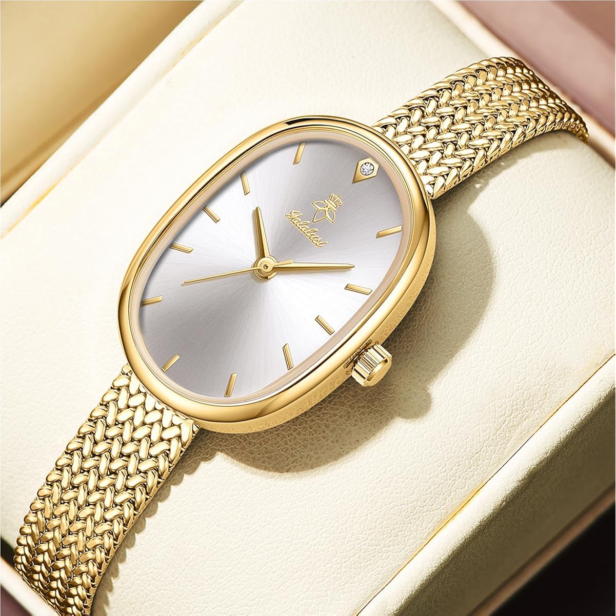 Mastop Petite Vintage Oval Gold Women’S Watch, Waterproof Elegant Bracelet Watch For Small Wrists Minimalist Easy To Read