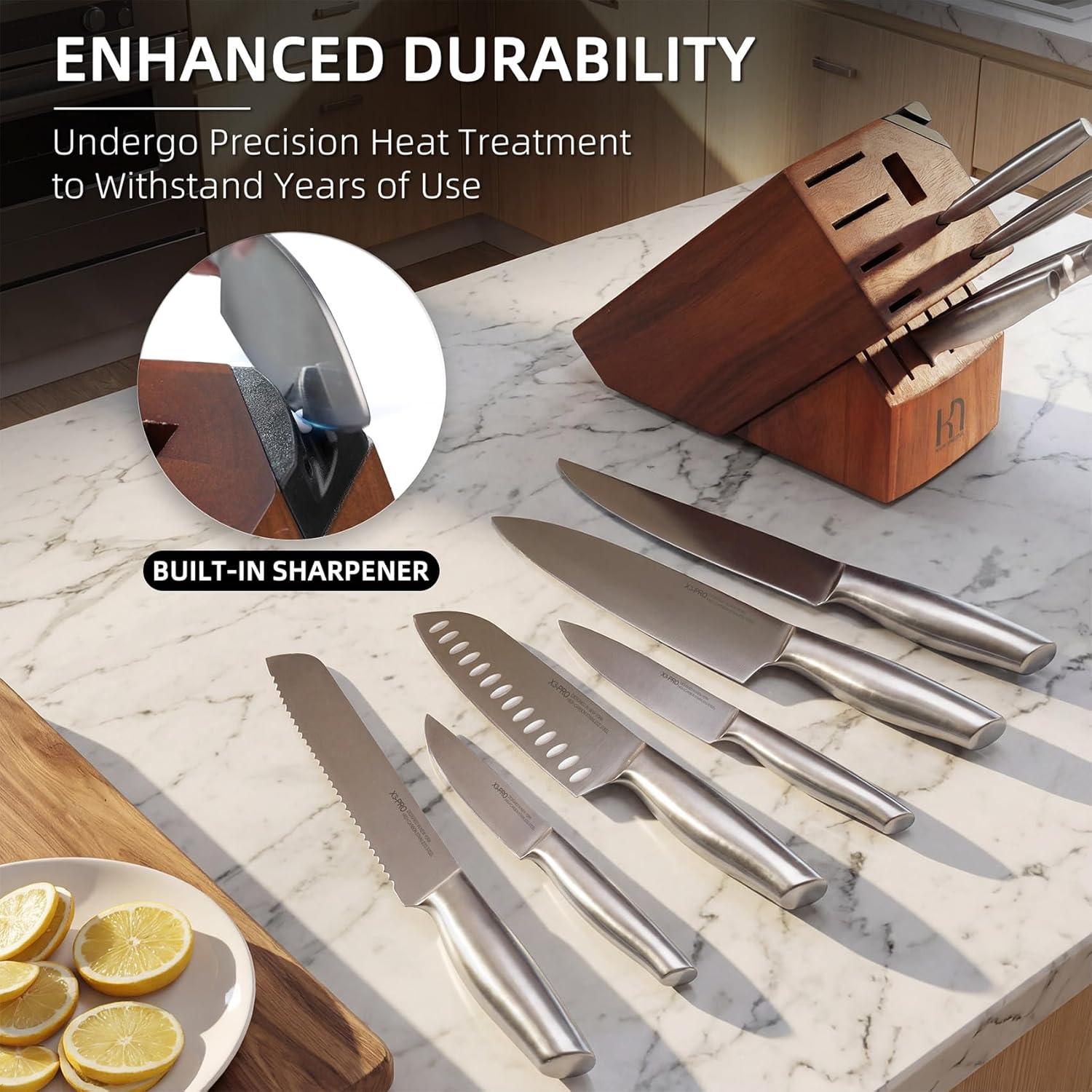 KnifeSaga Kitchen Knife Set 14 Piece Premium Japanese High Carbon Stainless Steel Knife Block Sets with Built-in Sharpener, Razor Sharp Knives Set for Kitchen, Quality Acacia Wood Block Knife Set