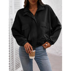 Women'S Cropped Oversized Safari Jackets Zip Up Stand Collar Neck Long Sleeve Utility Anorak Jacket With Pocket