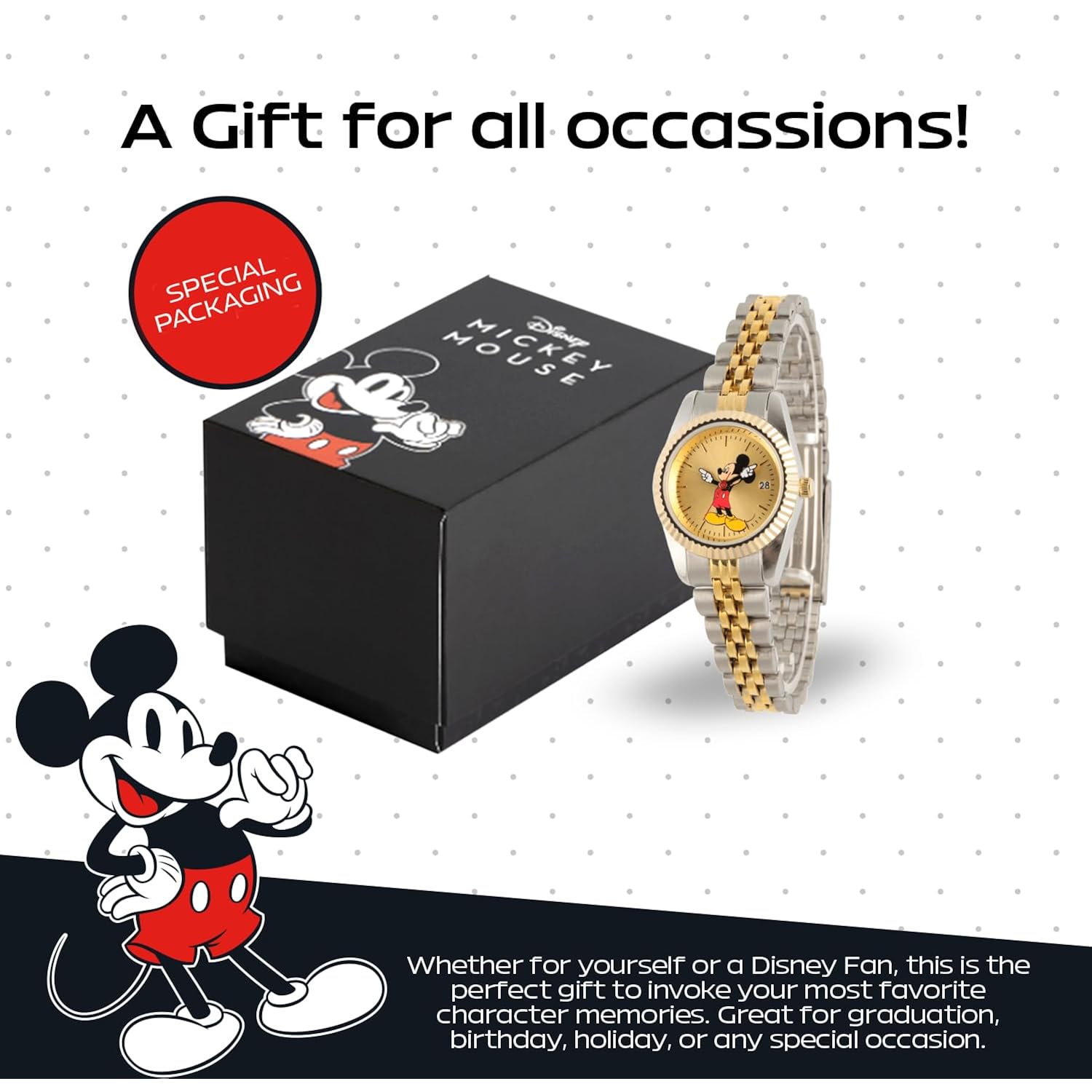 Disney Officially Licensed Mickey Mouse Watch, Stylish & Fun Mickey Mouse Watch For Women, Classic Watches Fans - Women'S Gold Dial Watches With Multicolor Stainless Steel Strap