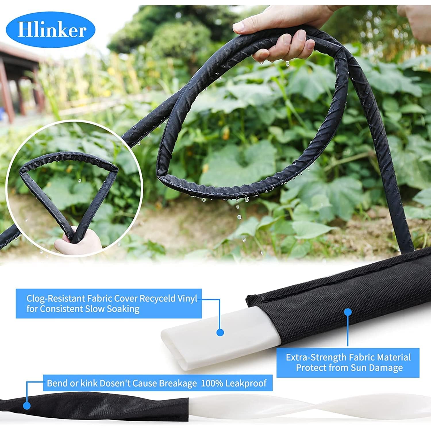 Hlinker 2026 Flat Soaker Hose 100 Ft (50Ft 2Packs) With Stake For Garden, Linkable Drip Hose Diy Automates Garden Irrigation System Saving 88% Water, Dual-Layer Leak-Free Design Water Hose With Holes
