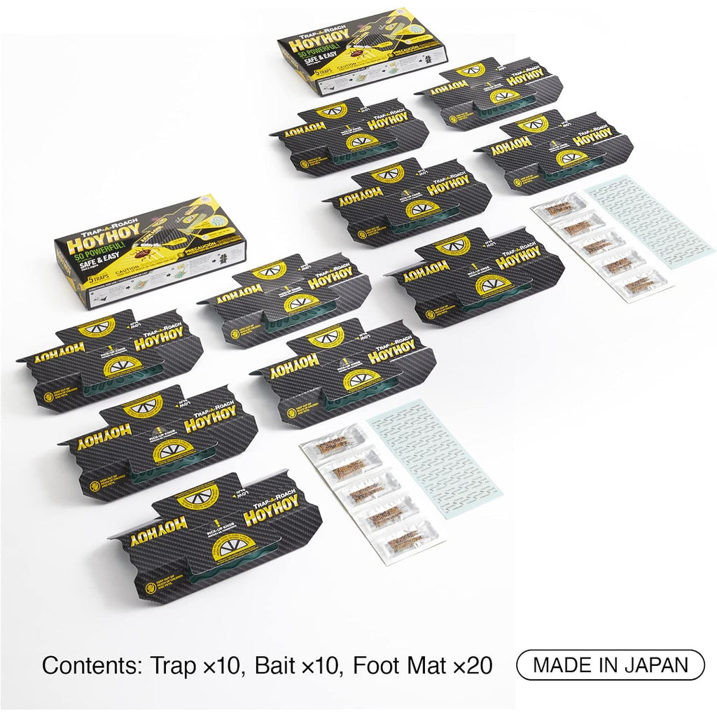 Hoy Hoy Trap A Roach - 10 Traps [2 Pack] Baited Glue Traps, Great For Home With Kids & Pets Indoor, Sticky Pest Control Trap, Roach Killer, Made In Japan