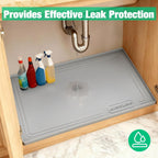 Aisslro Under Sink Mat 22" X 19", Waterproof Silicone Cabinet Organizer Protector with Raised Edge, Kitchen & Bathroom Leak Tray, Shelf Liner & Pet Feeding Mat for Dog Cat Food Mats, Gray