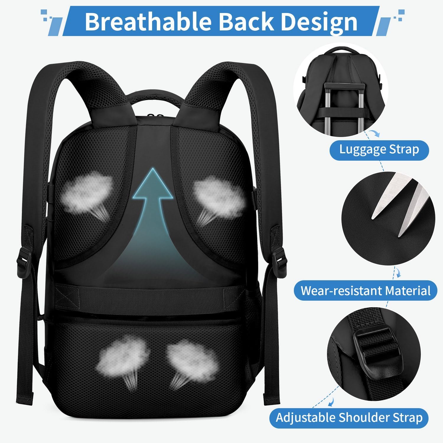 Zomfelt Travel Backpack For Women Men, 18 X 14 X 8 Inch Carry On Backpack | 17.3 Inch Laptop Backpack Flight Approved, Personal Item Travel Bag Casual Daypack For Weekender Business Trip, Black