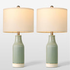 23.75" Modern Ceramic Table Lamps Set Of 2, Stylish Bedside Lamps For Bedroom, Gorgeous Lamps For Nightstand, Lamps For Living Room, Farmhouse End Table Lamps, Light Green Home Decor