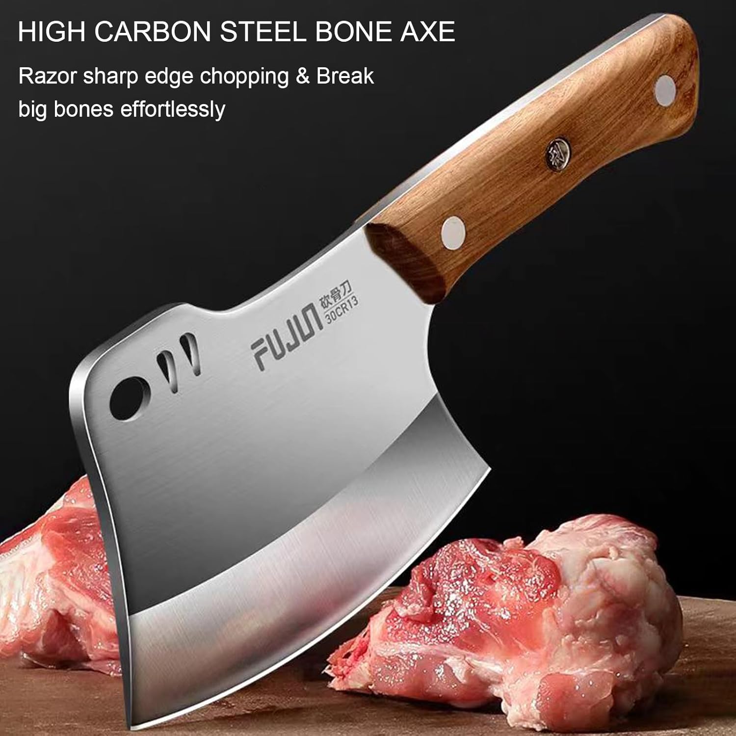 Meat Bone Cleaver Knife for Meat Cutting Handmade, Heavy Duty Butcher Axes, Hand Forged Bone Chopper, Full Tang Chopping Knife for Kitchen Outdoor BBQ Chirstmas Mother Father Gifts Idea Men