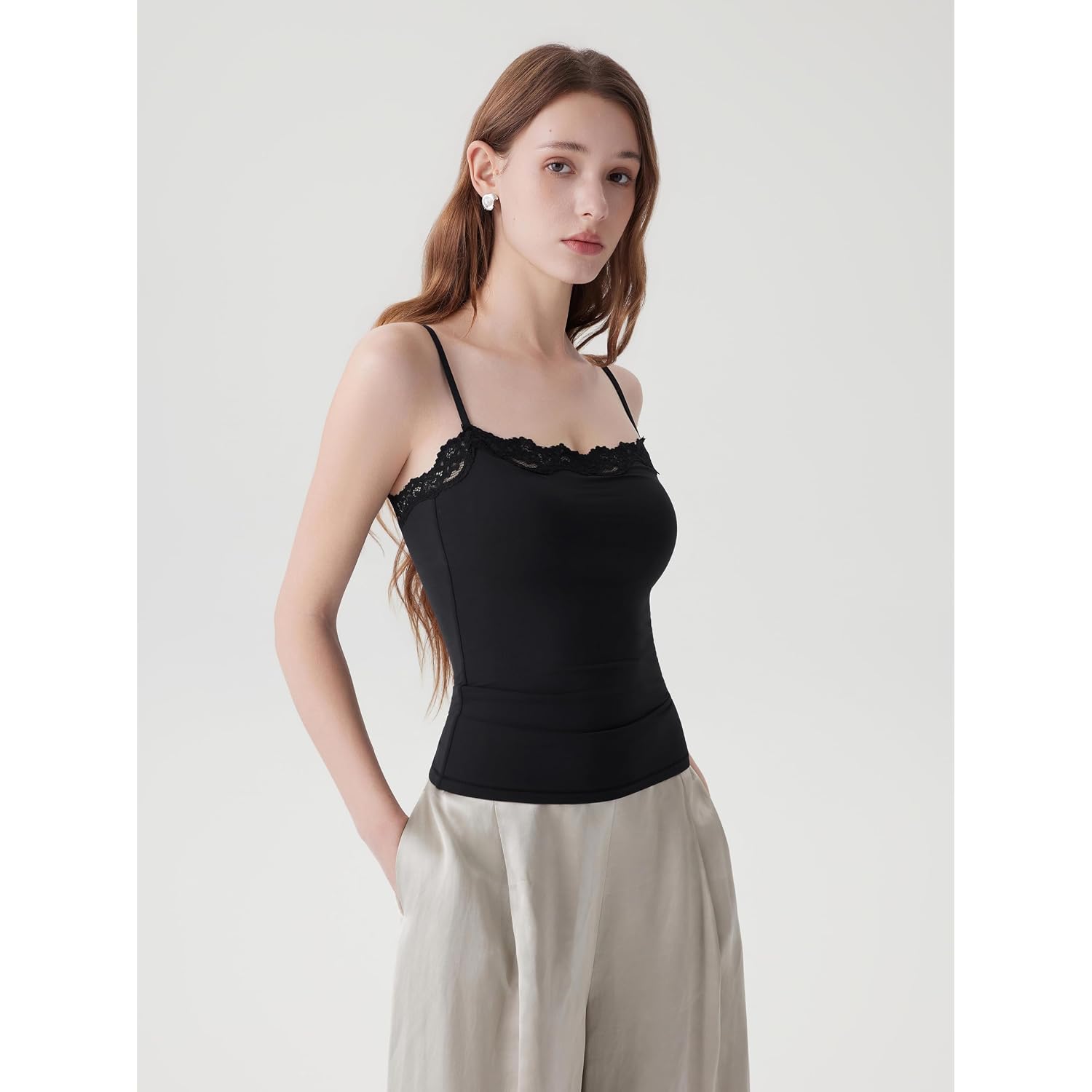 Suuksess Women Double Lined Lace Cami Tank Top Summer Padded Going Out Tops Basic Shirts