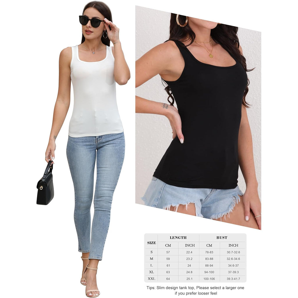 5 Pack Women's Tank Tops Square Neck Sleeveless Ladies Tank Top Undershirts