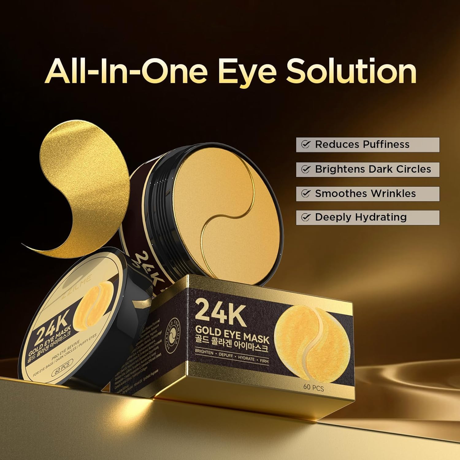 24K Gold Under Eye Patches - Firming, Glowing & Hydrating Hydrogel Mask For Puffy Eyes, Dark Circles, Wrinkles, Eye Bags Treatment, Gifts For Women And Men, 30 Pairs