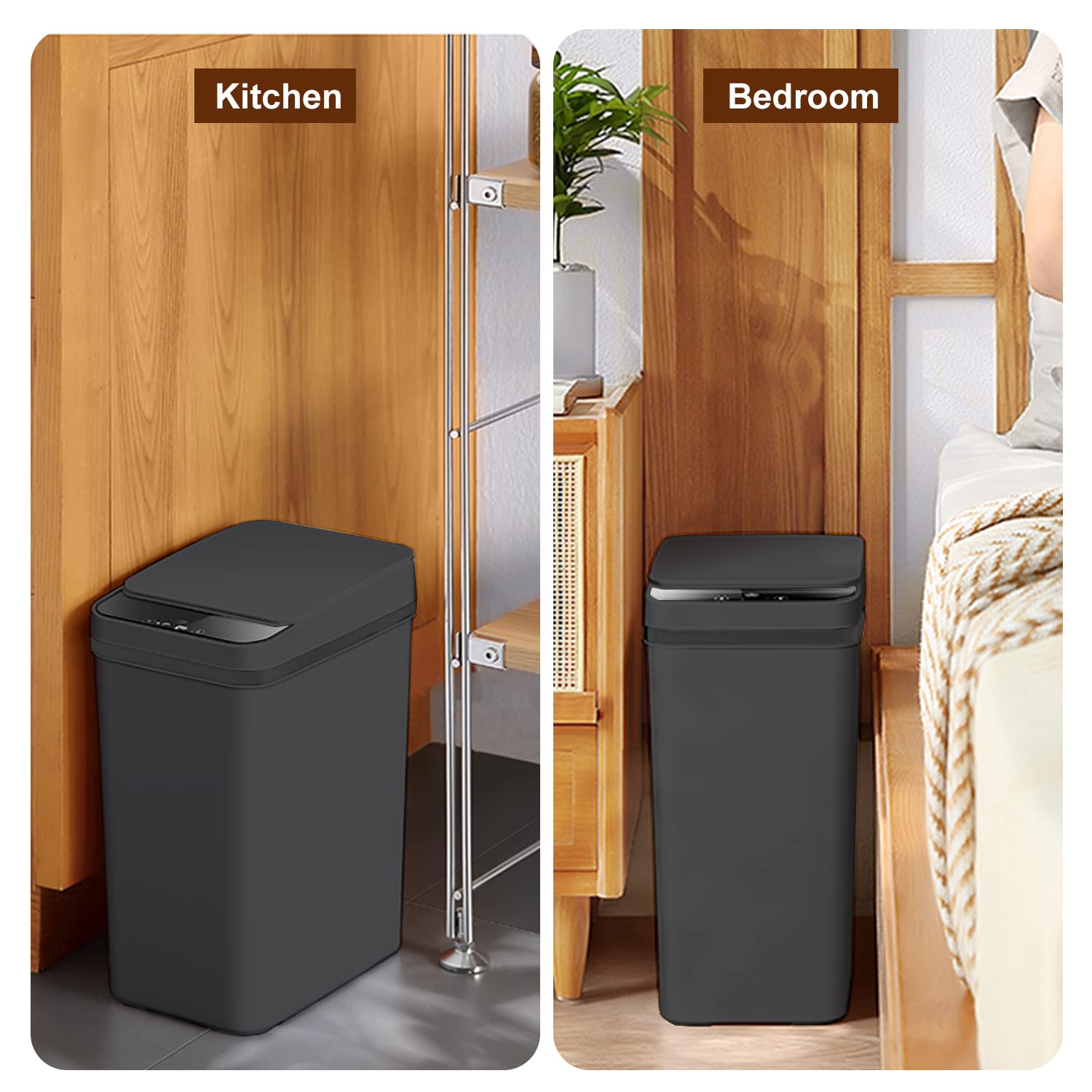 3 Pack - Bathroom Trash Can With Lid - 2.5 Gallon Automatic Trash Cans | Bedroom, Office - Small Smart Garbage Can Touchless - Electric, Narrow - Motion Sensor Trash Can Bathroom ( Matte Black )