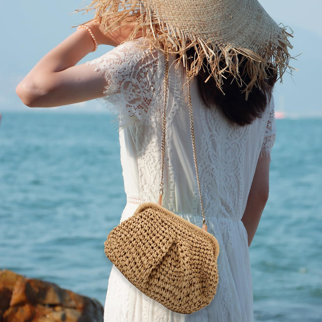 Freie Liebe Straw Clutch Purses for Women Woven Dumpling Bag Summer Beach Clutch Wicker Crossbody Purses